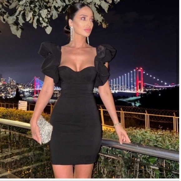 ZARA STRETCH BUSTIE TIRED RUFFLE VOLUMINOUS SLEEVE FULLY LINED SHORT DRESS $129 - Picture 7 of 16